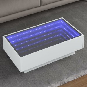 vidaXL vidaXL Stolik kawowy z LED, biały, 90x50x30cm, materiał drewnopochodny 1