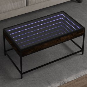 vidaXL vidaXL Stolik kawowy z LED Infinity, przydymiony dąb, 90x50x41 cm 1