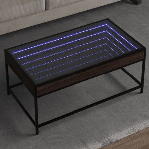 vidaXL vidaXL Stolik kawowy z LED Infinity, brązowy dąb, 90x50x41 cm 1