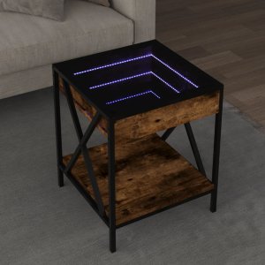 vidaXL vidaXL Stolik kawowy z LED Infinity, przydymiony dąb, 40x40x49 cm 1