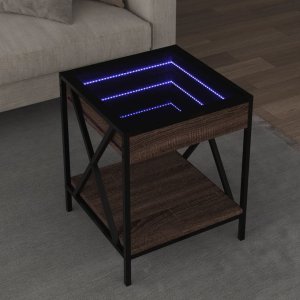 vidaXL vidaXL Stolik kawowy z LED Infinity, brązowy dąb, 40x40x49 cm 1