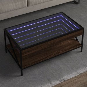 vidaXL vidaXL Stolik kawowy z LED Infinity, brązowy dąb, 90x50x38 cm 1