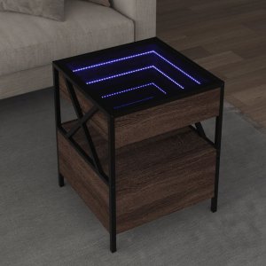 vidaXL vidaXL Stolik kawowy z LED Infinity, brązowy dąb, 40x40x51 cm 1