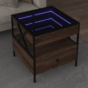 vidaXL vidaXL Stolik kawowy z LED Infinity, brązowy dąb, 50x50x51 cm 1