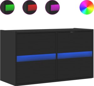 vidaXL vidaXL Ścienna szafka TV z LED, czarna, 80x31x45 cm 2