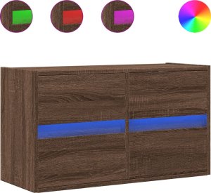 vidaXL vidaXL Ścienna szafka TV z LED, brązowy dąb, 80x31x45 cm 2