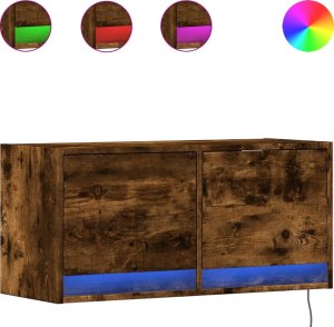 vidaXL vidaXL Ścienna szafka TV z LED, przydymiony dąb, 80x31x35 cm 2