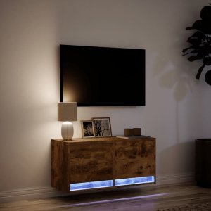 vidaXL vidaXL Ścienna szafka TV z LED, przydymiony dąb, 80x31x35 cm 5