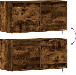 vidaXL vidaXL Ścienna szafka TV z LED, przydymiony dąb, 80x31x35 cm 10