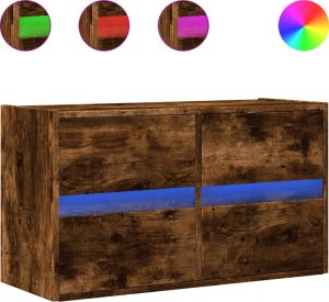 vidaXL vidaXL Ścienna szafka TV z LED, przydymiony dąb, 80x31x45 cm 2