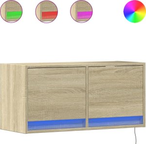 vidaXL vidaXL Ścienna szafka TV z LED, dąb sonoma, 80x31x35 cm 2