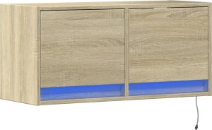 vidaXL vidaXL Ścienna szafka TV z LED, dąb sonoma, 80x31x35 cm 3