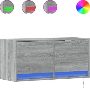 vidaXL vidaXL Ścienna szafka TV z LED, szary dąb sonoma, 80x31x35 cm 2