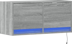 vidaXL vidaXL Ścienna szafka TV z LED, szary dąb sonoma, 80x31x35 cm 3