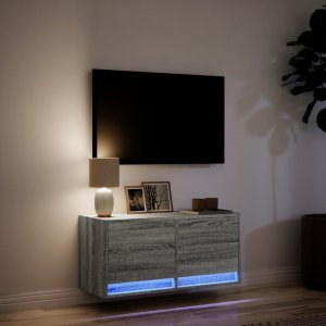vidaXL vidaXL Ścienna szafka TV z LED, szary dąb sonoma, 80x31x35 cm 5