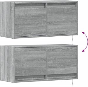 vidaXL vidaXL Ścienna szafka TV z LED, szary dąb sonoma, 80x31x35 cm 10