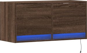 vidaXL vidaXL Ścienna szafka TV z LED, brązowy dąb, 80x31x35 cm 3