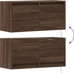 vidaXL vidaXL Ścienna szafka TV z LED, brązowy dąb, 80x31x35 cm 10
