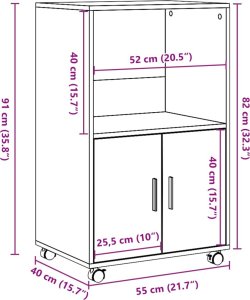 vidaXL vidaXL Szafka na kółkach, dąb artisian, 55x40x91 cm 10