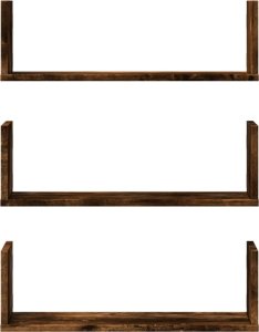 vidaXL vidaXL Półki ścienne, 3 szt., przydymiony dąb, 58x18x18 cm 4