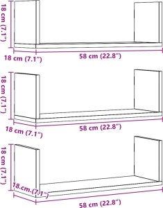 vidaXL vidaXL Półki ścienne, 3 szt., przydymiony dąb, 58x18x18 cm 10