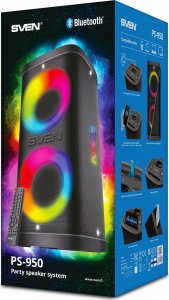 Głośnik Sven Portable speaker SVEN PS-950 black power output 2x80W (RMS) TWS Bluetooth IPx4 FM USB microSD LED-display lithium battery 8