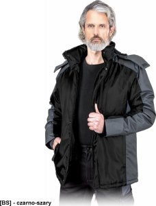 Kurtka męska R.E.I.S. BALTIC - Kurtka ocieplana podszewka stójka suwak listwa napy 4 kieszenie 100% poliester 120 g/m2 kaptur odpinany - czarno-szary 2XL 3