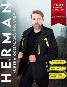 Kurtka męska R.E.I.S. HERMAN - kurtka ocieplana polarem, 100% poliester 150 g/m2, stójka, odpinany kaptur z polarową podszewką, 4 kieszenie, rękawy ściągacz, suwak napy rzepy 5XL 2