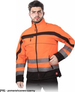 Kurtka męska R.E.I.S. NEMO - męska kurtka SOFTSHELL ochronna, stójka, 3 kieszenie, powłoka 100% poliester, pasy odblaskowe - pomarańczowo-czarny XL 2