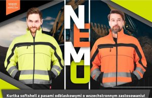 Kurtka męska R.E.I.S. NEMO - męska kurtka SOFTSHELL ochronna, stójka, 3 kieszenie, powłoka 100% poliester, pasy odblaskowe - pomarańczowo-czarny XL 3