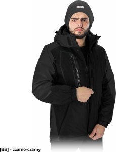 Kurtka męska R.E.I.S. HOLM - Kurtka męska ochronna ocieplana kaptur stójka 4 kieszenie odblaski 100% poliester powlekany PCV 150 g/m - czarno-czarny M 2