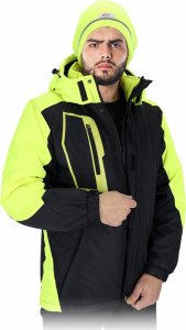 Kurtka męska R.E.I.S. HOLM - Kurtka męska ochronna ocieplana kaptur stójka 4 kieszenie odblaski 100% poliester powlekany PCV 150 g/m - czarno-czarny 2XL 3