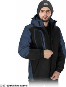 Kurtka męska R.E.I.S. HOLM - Kurtka męska ochronna ocieplana kaptur stójka 4 kieszenie odblaski 100% poliester powlekany PCV 150 g/m - granatowo-czarny 2XL 2