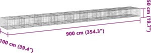 vidaXL Kosz gabionowy z pokrywą, 900x100x50 cm, galwanizowane żelazo 7