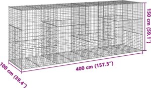 vidaXL Kosz gabionowy z pokrywą, 400x100x150 cm, galwanizowane żelazo 7