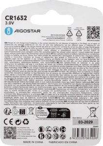 Aigostar  Bateria litowa CR1632 3V guzikowa pastylka opakowanie 2 sztuki Bateria litowa CR1632 3V guzikowa pastylka opakowanie 2 sztuki 4