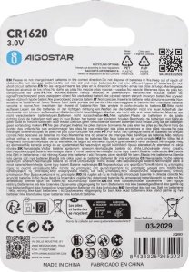 Aigostar  Bateria litowa CR1620 3V guzikowa pastylka opakowanie 2 sztuki Bateria litowa CR1620 3V guzikowa pastylka opakowanie 2 sztuki 4