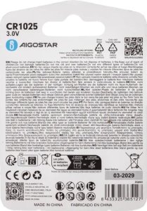 Aigostar  Bateria litowa CR1025 3V guzikowa pastylka opakowanie 2 sztuki Bateria litowa CR1025 3V guzikowa pastylka opakowanie 2 sztuki 6