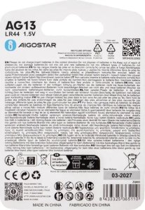 Aigostar  Bateria guzikowa pastylkowa AG13 LR44 1.5V opakowanie 4 sztuki Bateria guzikowa pastylkowa AG13 LR44 1.5V opakowanie 4 sztuki 5