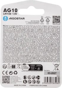 Aigostar  Bateria guzikowa pastylkowa AG10 LR54 LR1130 1.5V opakowanie 4 sztuki Bateria guzikowa pastylkowa AG10 LR54 LR1130 1.5V opakowanie 4 sztuki 5
