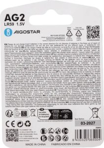 Aigostar  Bateria guzikowa pastylkowa AG2 LR726 1.5V 4 opakowanie 4 sztuki Bateria guzikowa pastylkowa AG2 LR726 1.5V 4 opakowanie 4 sztuki 5
