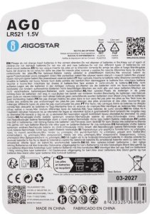 Aigostar  Bateria guzikowa pastylkowa AG0 LR69 TR521 1.5V opakowanie 4 szt. Bateria guzikowa pastylkowa AG0 LR69 TR521 1.5V opakowanie 4 szt. 5