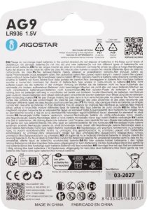 Aigostar  Bateria guzikowa pastylkowa AG9 LR936 1.5V opakowanie 4 sztuki Bateria guzikowa pastylkowa AG9 LR936 1.5V opakowanie 4 sztuki 5