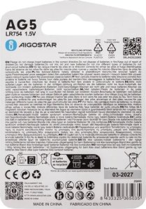 Aigostar  Bateria guzikowa pastylkowa AG6 LR920 1.5V 4 opakowanie 4 sztuki Bateria guzikowa pastylkowa AG6 LR920 1.5V 4 opakowanie 4 sztuki 5