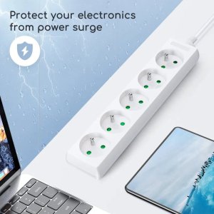 Aigostar  Przedłużacz na 5 gniazd bez przełącznika 5 metrów Listwa zasilająca na 5 gniazd typu francuskiego bez przełącznika 5 5