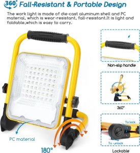 Aigostar  Przenośna lampa robocza halogen LED Ładowalny z usb reflektor 30W/5V Przenośna lampa robocza halogen LED Ładowalny z usb reflektor 30W/5V 6