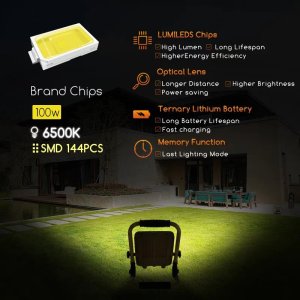 Aigostar  Przenośna lampa robocza halogen LED Ładowalny z usb reflektor 100W/5V Przenośna lampa robocza halogen LED Ładowalny z usb reflektor 100W/5V 5