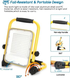 Aigostar  Przenośna lampa robocza halogen LED Ładowalny z usb reflektor 100W/5V Przenośna lampa robocza halogen LED Ładowalny z usb reflektor 100W/5V 6