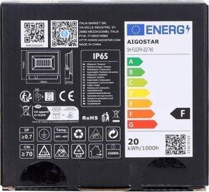 Naświetlacz Aigostar  Halogen naświetlacz Led 20W/230V 1650lm slim IP65 neutralny 4000K Halogen naświetlacz Led 20W/230V 1650lm slim IP65 neutralny 4000K 6