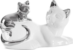 Eurofirany Figurka ceramiczna koty CAT 20X11X12 biała+srebrna 1